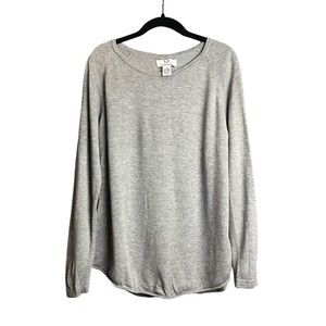 Magaschoni Gray Button Back Round Hem Long Sleeve Cashmere Blend Sweater Size Lg
